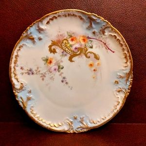 Antique French Limoges Handpainted 9 1/4" Plate Raised Gold Gilt Roses Flowers